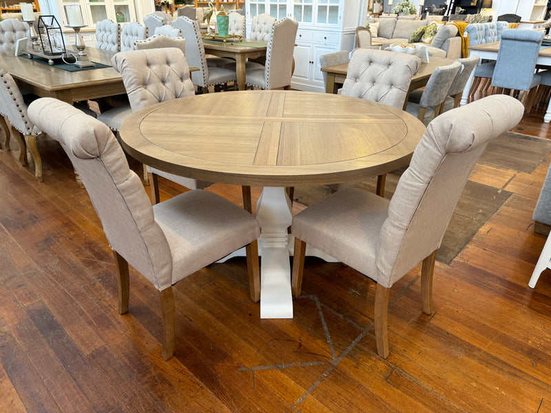 Setting 9 PIECE 2x1m Maison Dining Table & Cross Back Chairs Floor stock