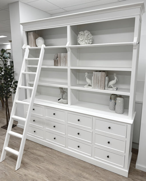 Brighton Library Unit with Ladder White 200cms Buffet and Hutch