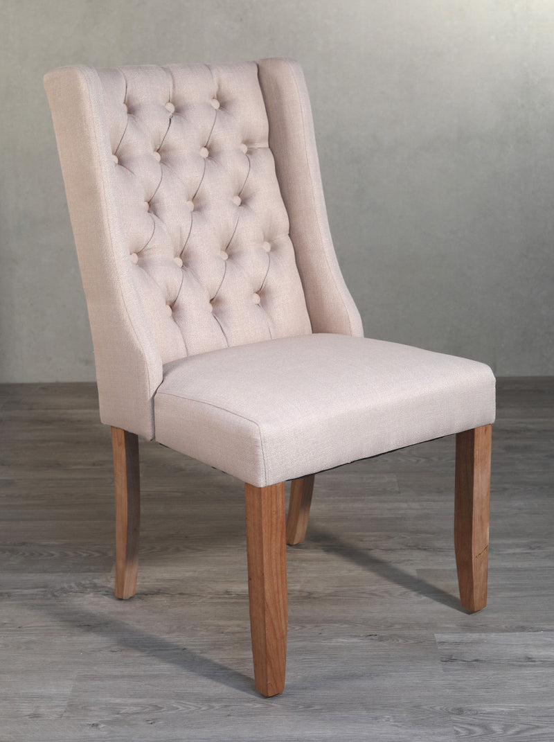 Charente Dining Chair Tufted Wing Hardwood Hamptons Beige