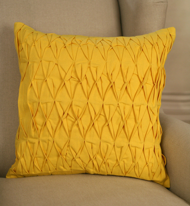 Decorator Cushion 45x45cms - Ruched Yellow Decor Throw Pillow