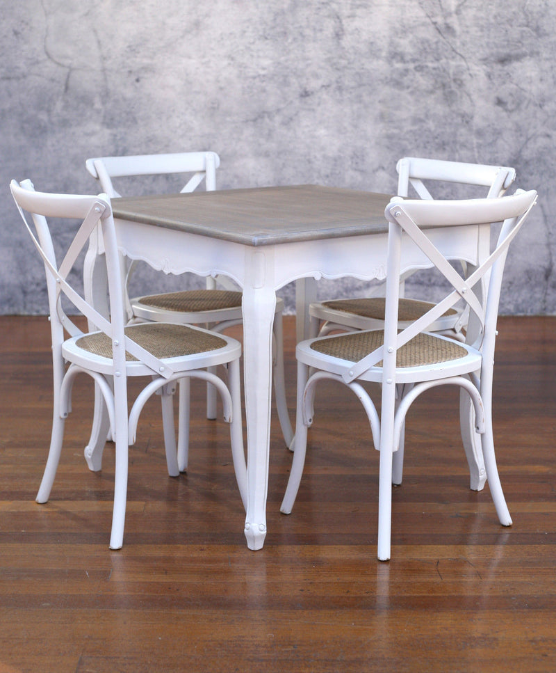 Setting 5 Piece 90x90 Dining Table Cross Back Chairs Package