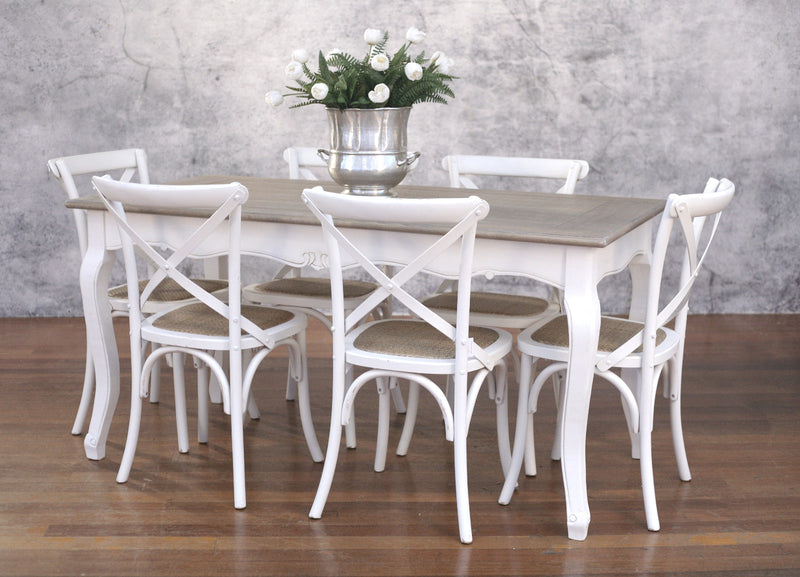 Setting 9 PIECE 2x1m Maison Dining Table & Cross Back Chairs Floor stock