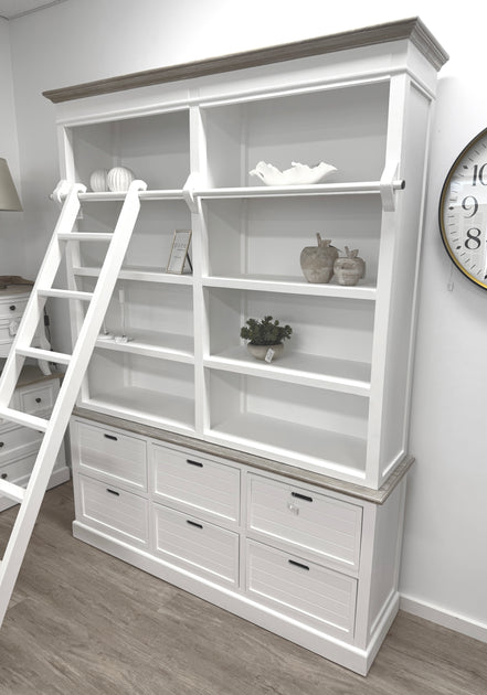 Pre-order: Library Unit with Ladder White - Storage Chest 160cms ...