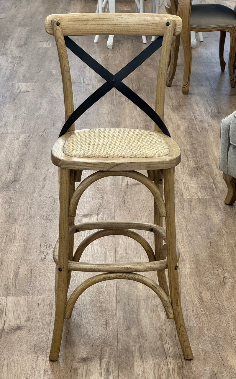 Charmont Counter Stool Oak Cross Back (Metal Strap)
