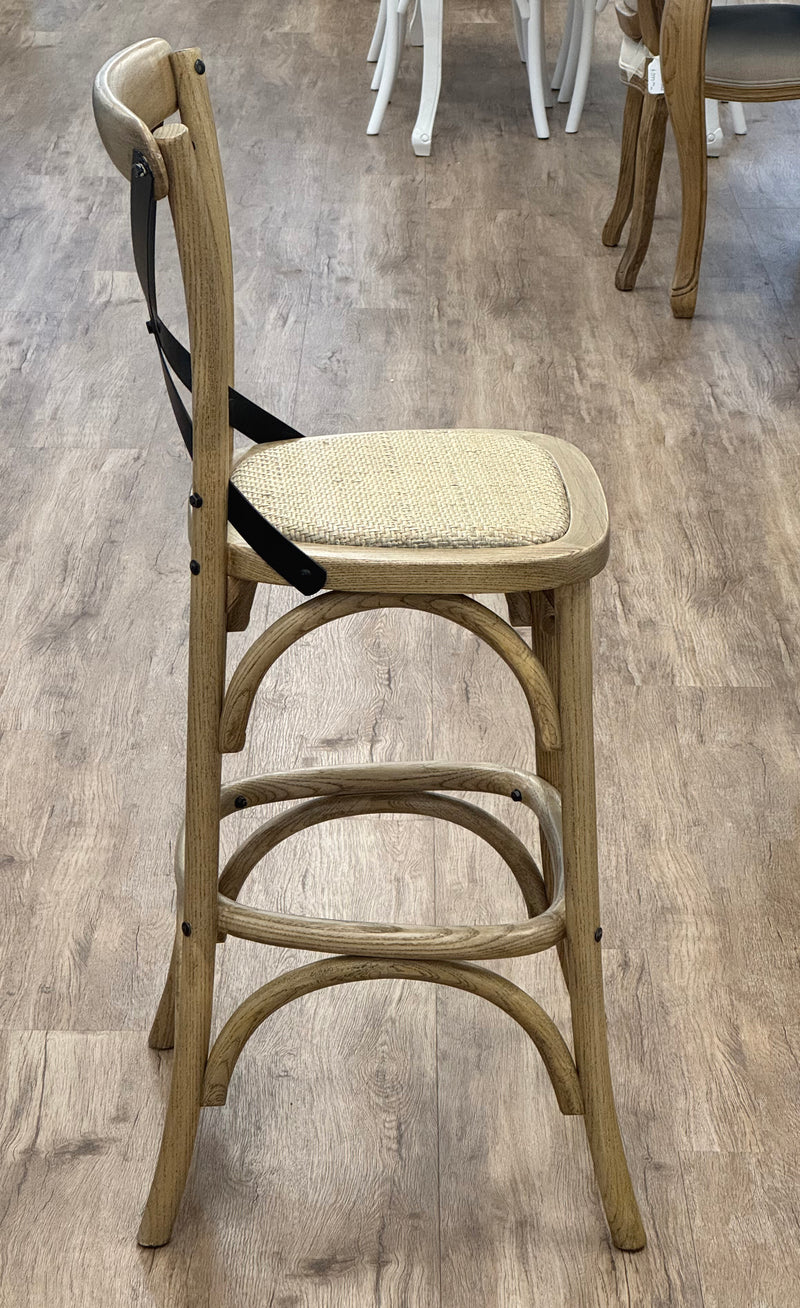 Charmont Counter Stool Oak Cross Back (Metal Strap)