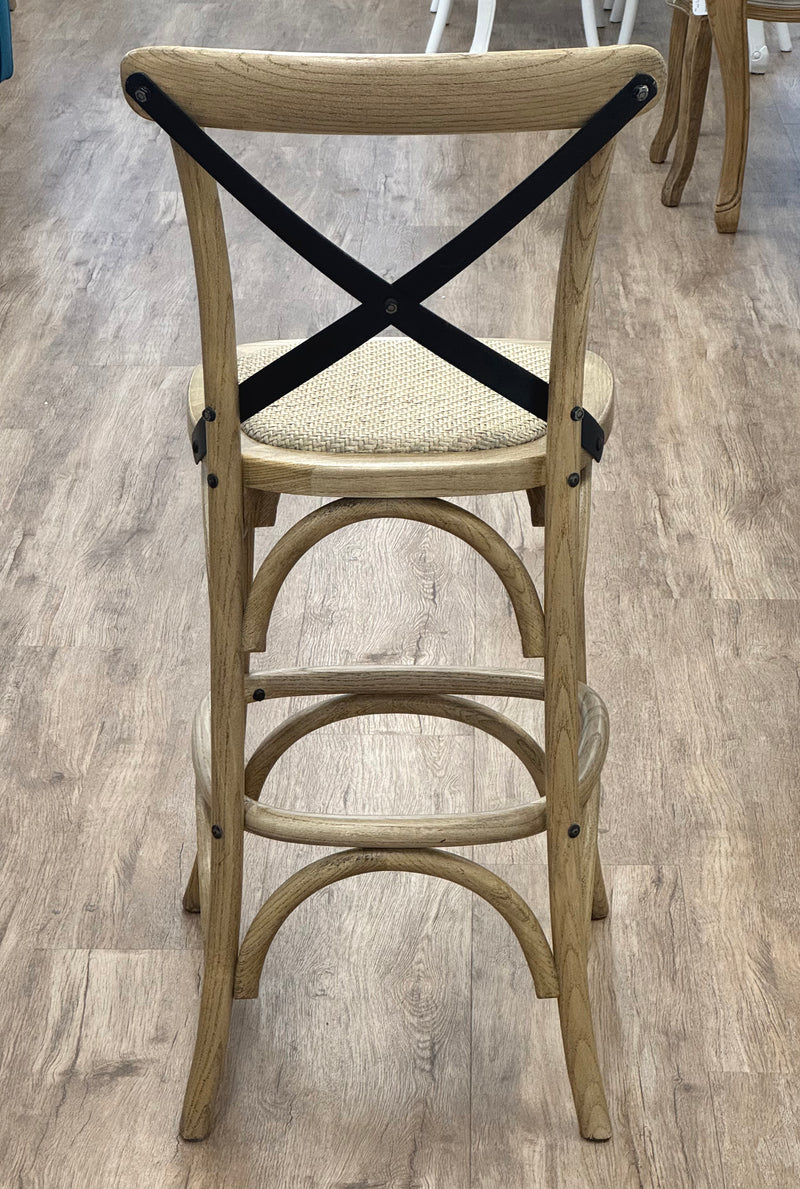 Charmont Counter Stool Oak Cross Back (Metal Strap)