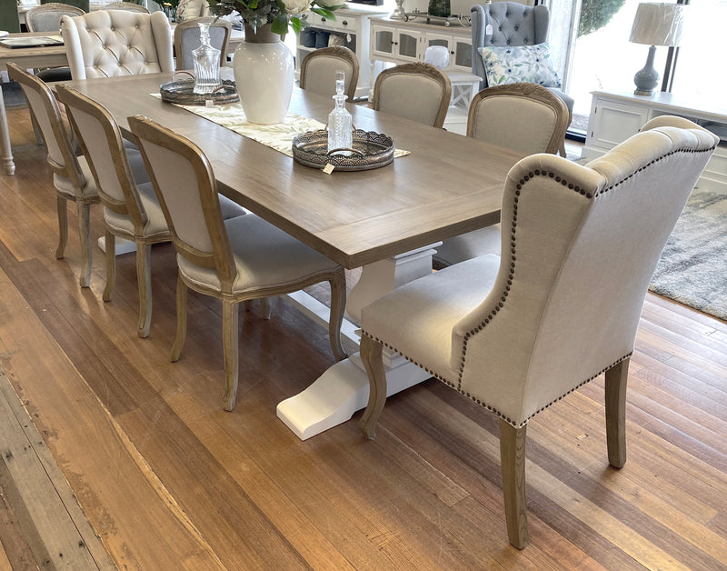 Oak Pedestal Table with White Base 250x100cm - floor stock