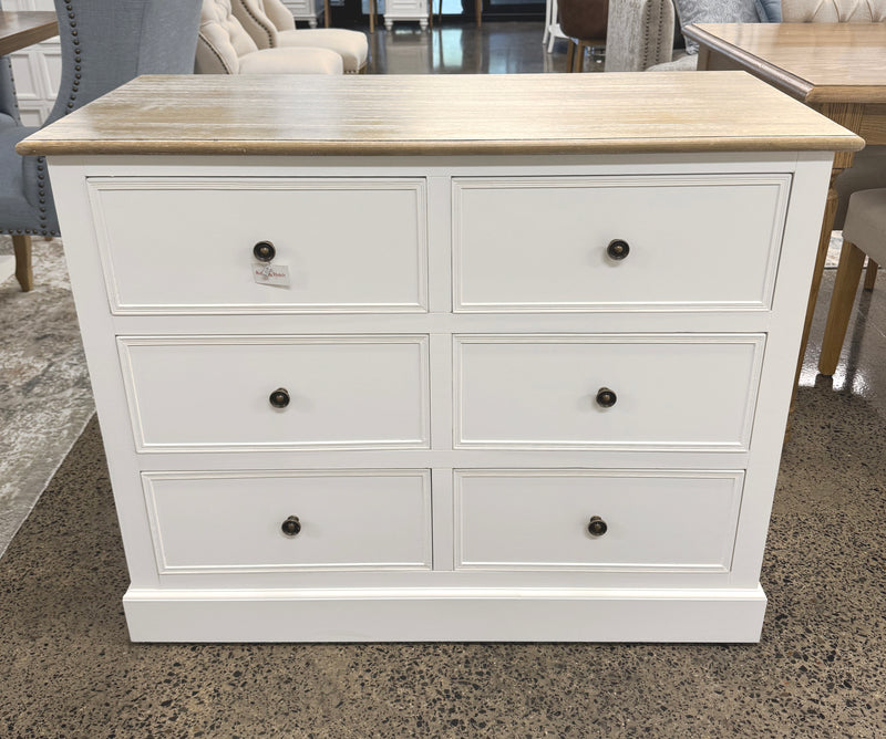 Brighton 6 Drawer Chest Timber Top 100cms