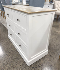 Brighton 6 Drawer Chest Timber Top 100cms