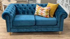 Chesterfield 2 Seater Sofa Turquoise Velvet Oak