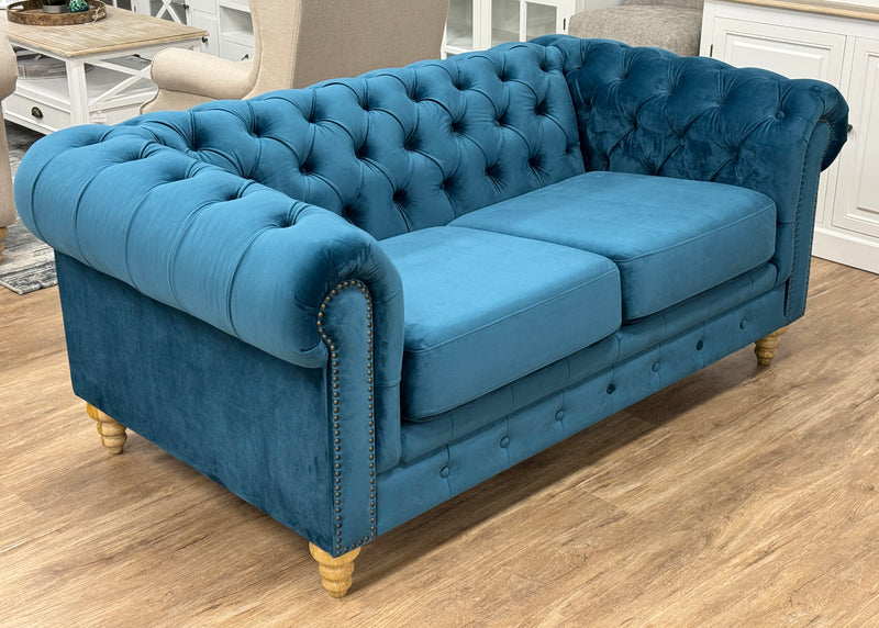 Chesterfield 2 Seater Sofa Turquoise Velvet Oak