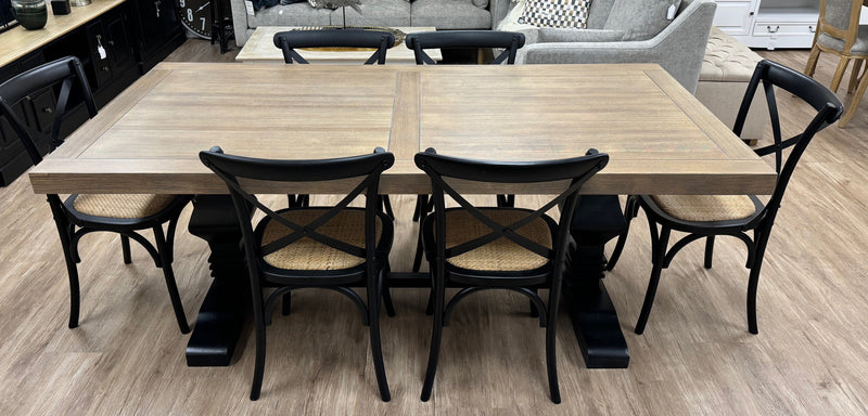 7 Piece Brighton Dining Setting Black 200x100cm - Floor stock