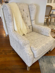 Wingback Chair French Script Linen Oak