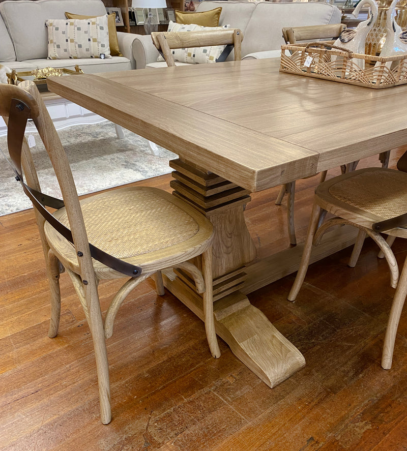 7 Piece Oak Pedestal Table Setting 200x100cm