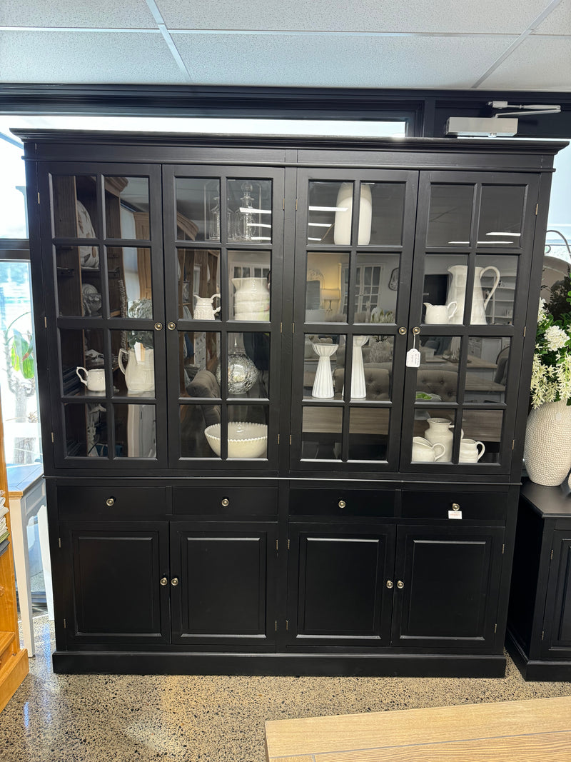 Large Kitchen Buffet & Hutch 4 Door Hamptons Black