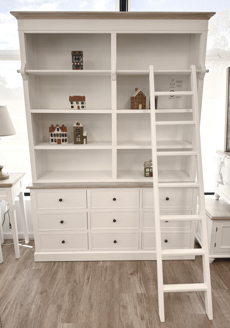 Brighton Library Unit with Ladder White - Timber Tops 160cms