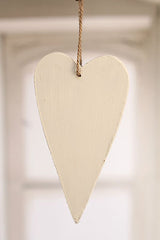 Rustic Hanging Wooden Heart Hanger 20cms Large White