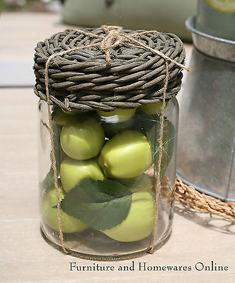 Glass Jar with Faux Fruit Wicker Lid (Apples)