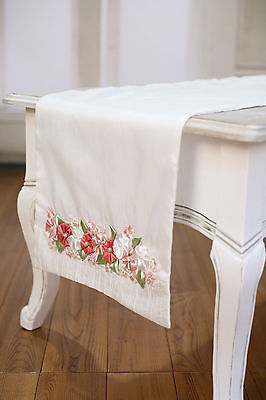 Table Runner White with Embroidery Home Decor Party Decoration 150cms NEW