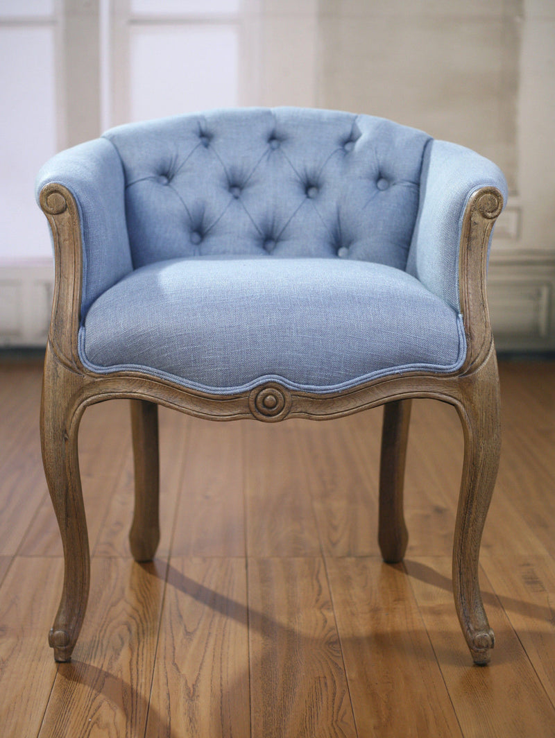 Beaumont Dining Chair French Provincial Oak Blue Linen
