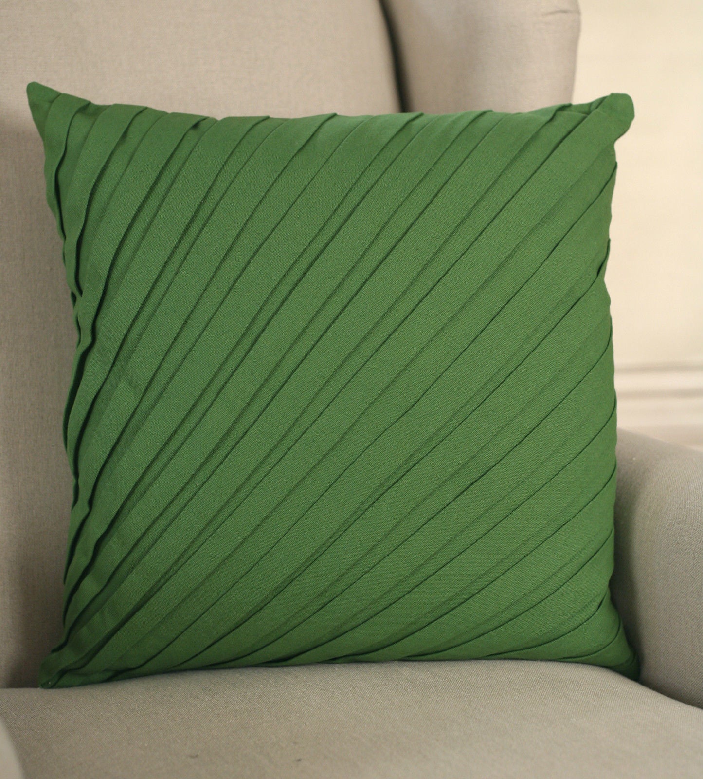 x Decorator Cushion Covers 45x45cms Pleated Moss Green