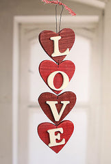 Carved Wood Red Heart with Bow Home Decor 10cms