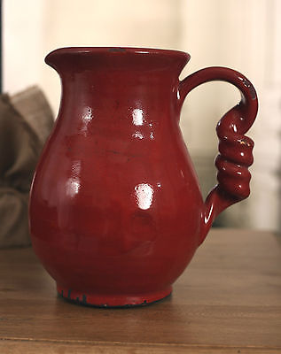 Jug Vase Rustic Red Decor Ceramic Twisted Handle