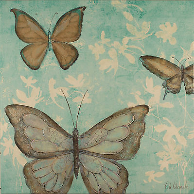 Fabrice de Villeneuve 'Blue Butterflies' Giclee Canvas Art 80x80cms