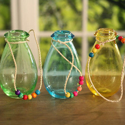 Hanging Bottles Coloured Decor 13cms Three Colours