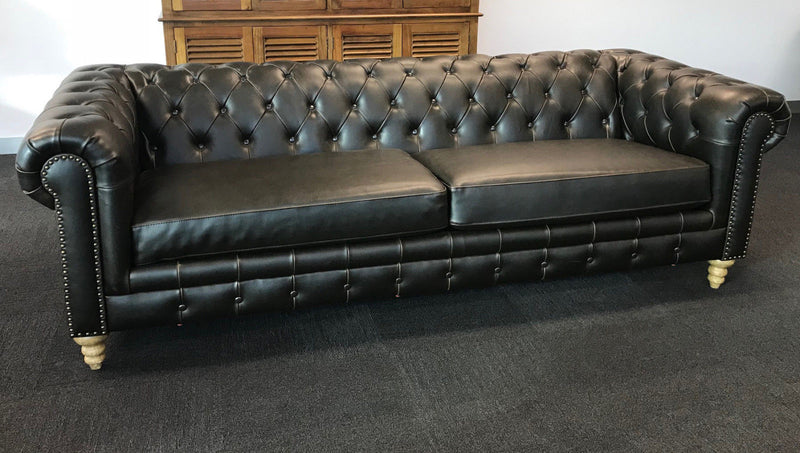 Chesterfield 3 Seater Sofa Leather Oak Hardwood Floor stock