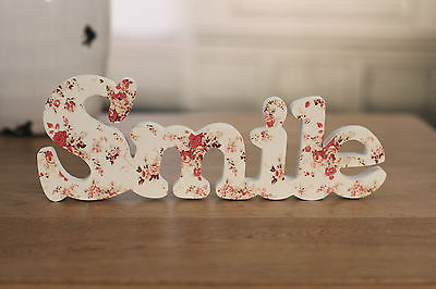 SMILE Floral Print Sign Home Decor Gift 23cms BRAND NEW
