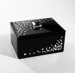 Jewellery Trinket Box Black Glass Diamante 13cms