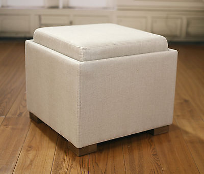 French Provincial Ottoman Tufted Soft Linen Upholstered