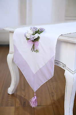 Table Runner White with Embroidery Mauve Home Decor Party Decoration 150cms NEW