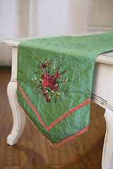 Table Runner Green with Embroidery Pink Home Decor Party Decoration 150cms NEW