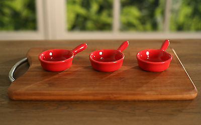 Set of 3 Mini Red Pan Ceramic Condiment Dishes 9cms