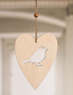 Wood Heart with Carved Bird Home Decor Gift 15cms