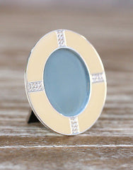 Mini Photo Frame Cream Enamel Diamante Oval Shape Homewares Gift 7cms NEW