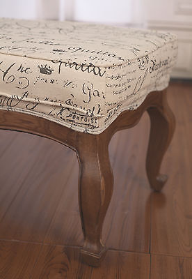 Ottoman French Script USA Oak Soft Linen Upholstered American Oak Stool