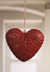 Rustic Hanging Tin Heart 18cms Hanger Red
