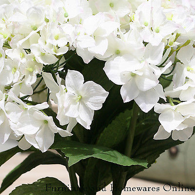 Faux Hydrangeas in Tin Pot White Hydrangea