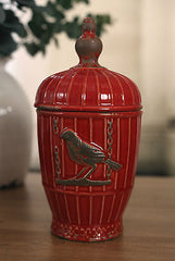 Canister Antique Style Rustic Birdcage Vase 28cms Red