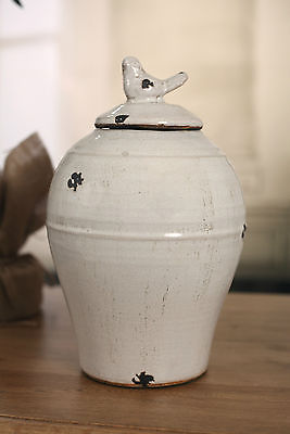 Canister Rustic Cream Ceramic Bird Top French Provincial 29cms