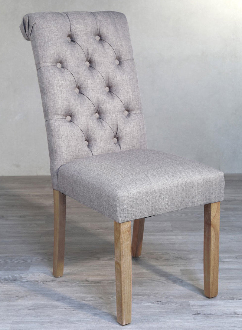 Limoges Dining Chair Tufted Roll Back Grey