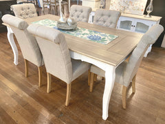 7 Piece Maison Dining Table Setting with Beige Chairs 180x90cm - floor stock