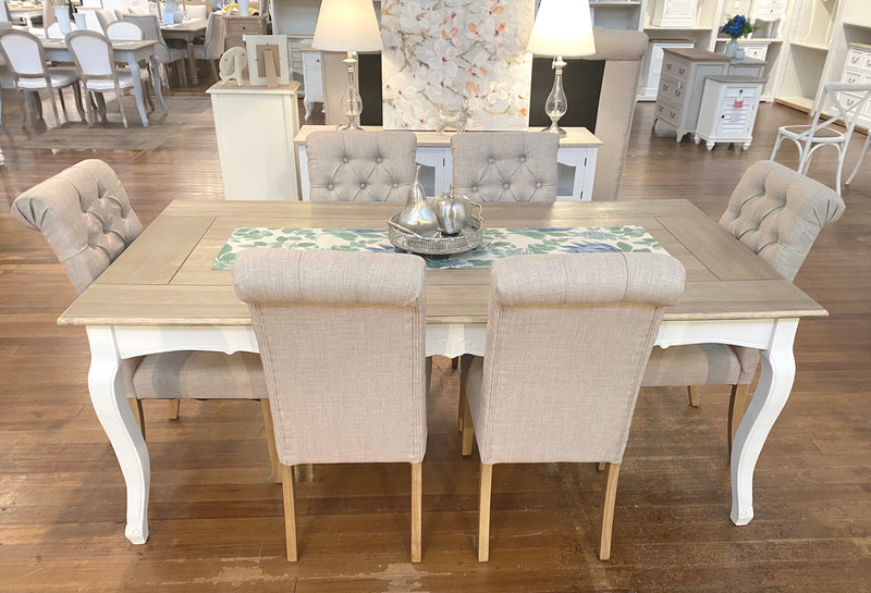 7 Piece Maison Dining Table Setting with Beige Chairs 180x90cm - floor stock