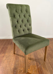 Set of 4 x Calais Dining Chair Oak & Button Green Velvet - Floor stock SALE