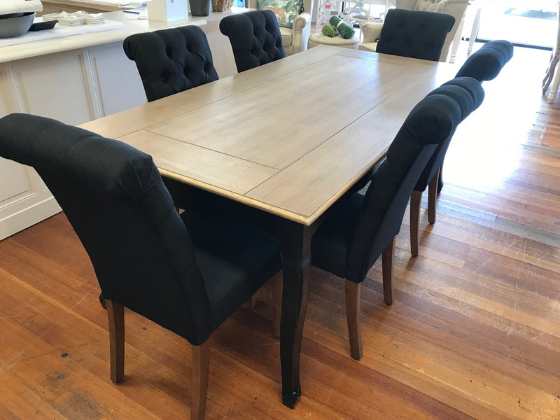 7 Piece Dining Table Setting Black French Provincial 2x1m