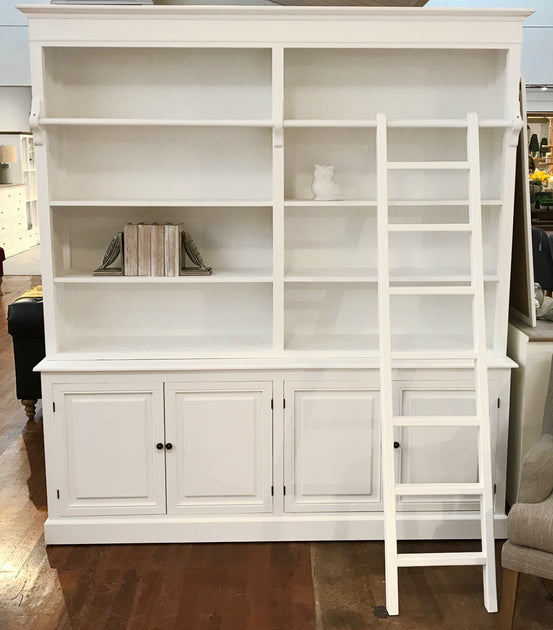 Library Display Unit with Ladder White 200cms Buffet and Hutch