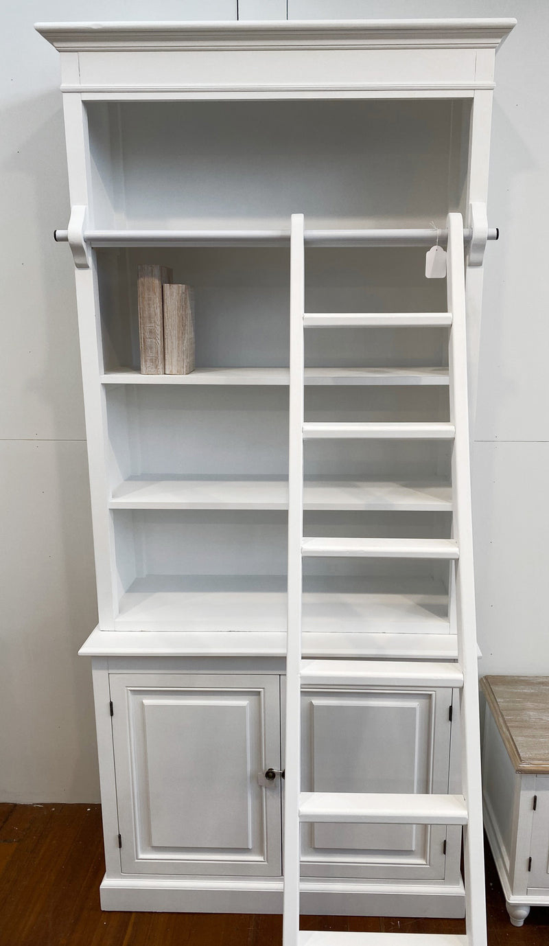 Single Library Display Unit with Ladder White 102cms